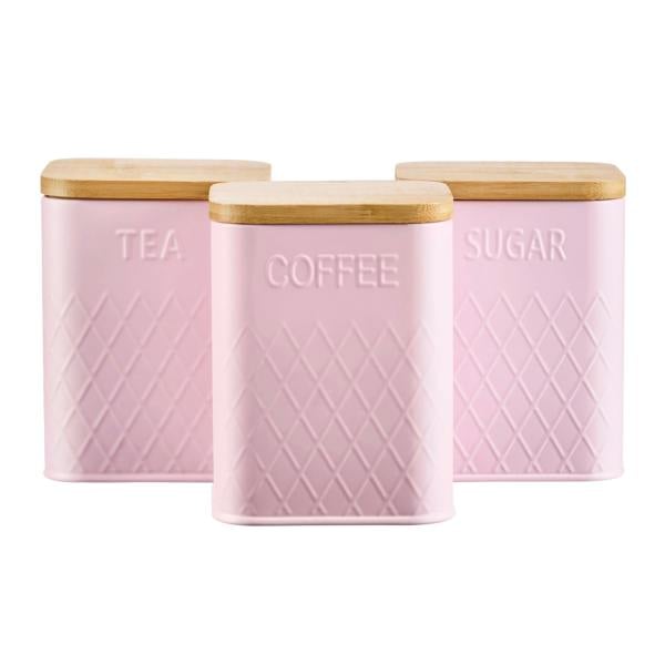 Cooks Professional 3 Piece Embossed Kitchen Storage Set with Bamboo Lids | Pink