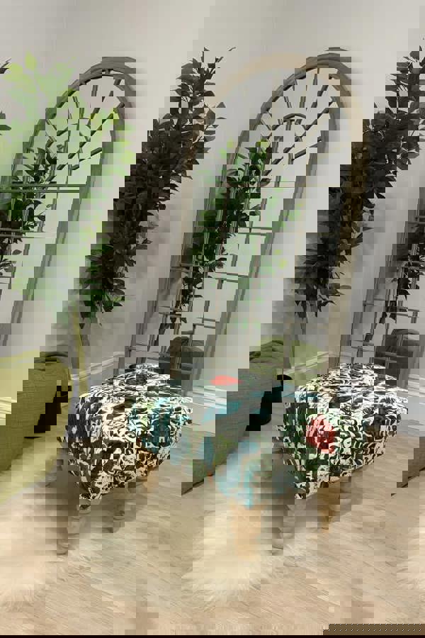 Upholstered Peacock Floral Ottoman Footstool for Living Room Decor - ISTOOLS