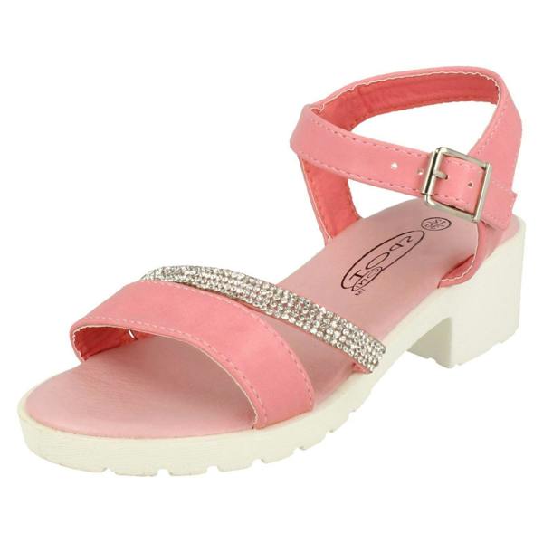 Spot On Girls Spot On Mid Heel Diamante Strap Ankle Buckle Sandal