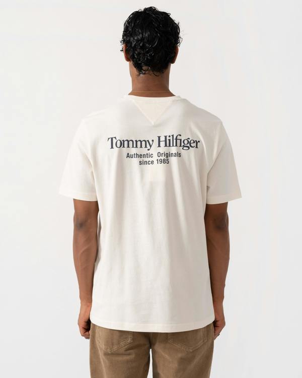 Tommy Hilfiger Mens Back Text Seasonal Graphic T-Shirt - Ivory Petal
