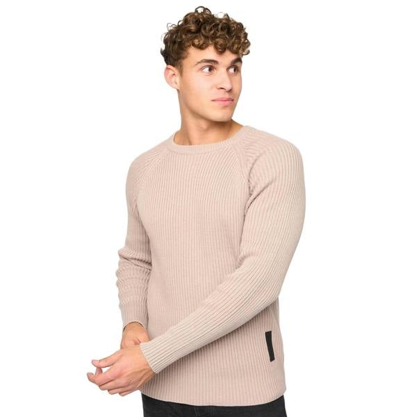 Crosshatch Mens Kramtax Knitted Raglan Pullover - Taupe - 