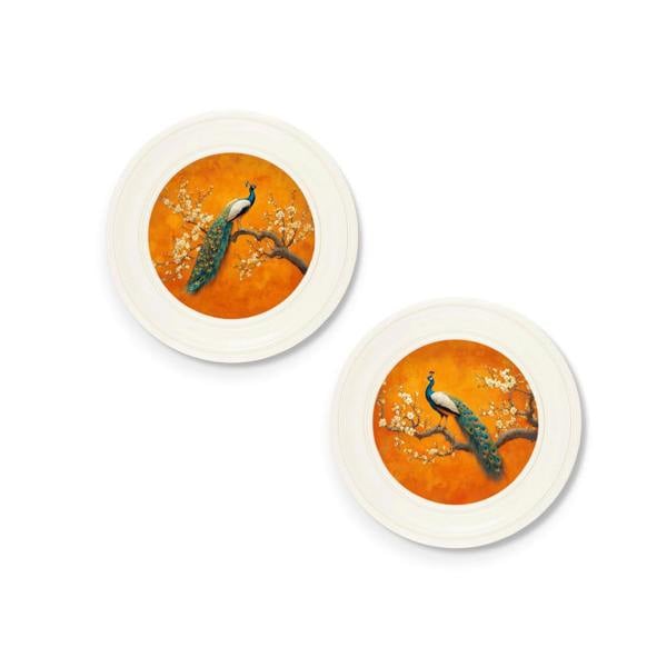 Exceptional Art Peacocks In Saffron Garden - Oxford Strong White Round Frame