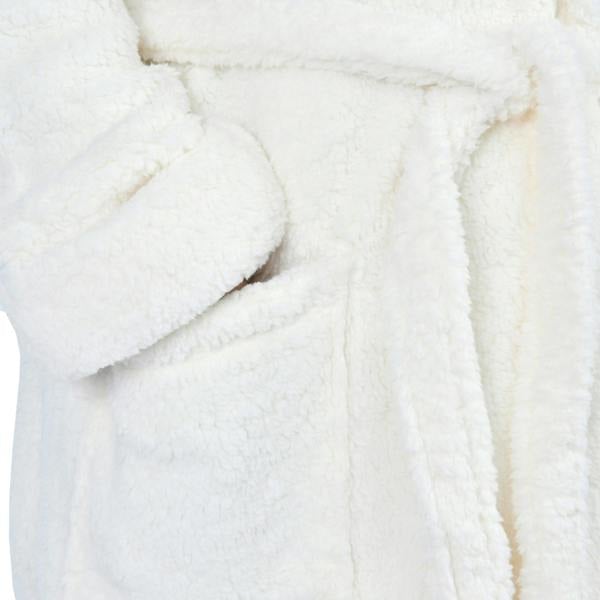 Smart Living Women's Faux Fur Fleece Hooded Bathrobe- Cream