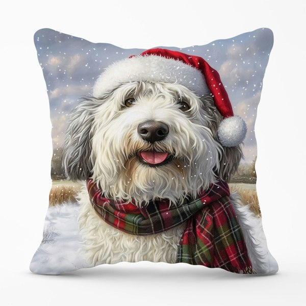 Warren Reed Christmas Old English Sheepdog Cushion