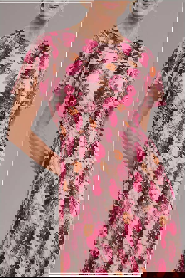 Flutter Sleeve Pleated Skirt Floral Midi Dress - Pink DR4565M