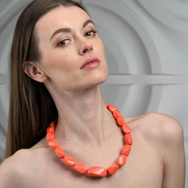 Zavana Twisted Coral Orange Chunky Statement Necklace for Women