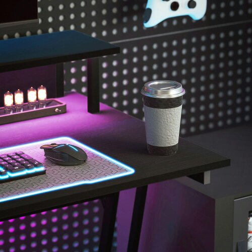 Wyld Haus Tovapa 100cm Minimalist Black 2 Level LED Gaming Desk