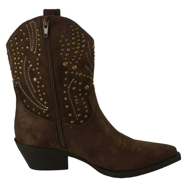 Spot On Ladies Spot On Stud Detailed Small Heel Zip Ankle Cowboy Boots F51257