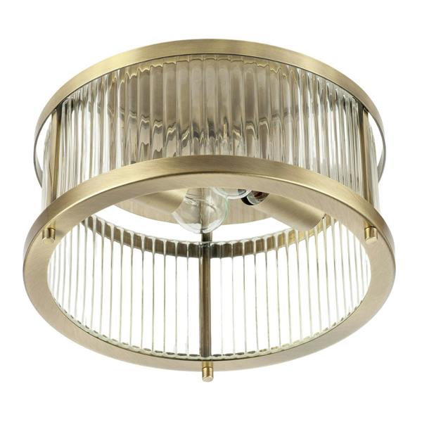 Sleek Matte Antique Brass Flush Ceiling Light with Ribbed Clear Glass Image 1
