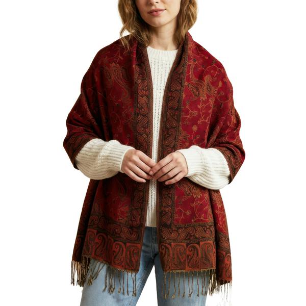VIA MONTEN Women’s Paisley Pashmina Style Scarf, Oversized Jacquard Shawl Wrap with Fringe for Daily Styling