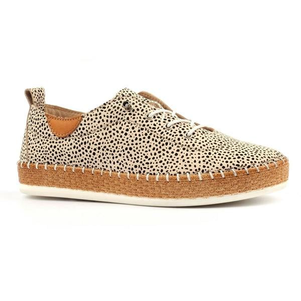 Lunar Womens Animal Print Leather Plimsolls - Tan/Light Pink/Black