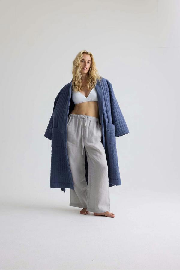 Pretty You London Relaxed Linen Wide Leg Trousers In Harbor Mist