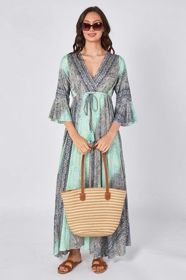 Boho Paisley Maxi Dress – Adjustable Tie Waist