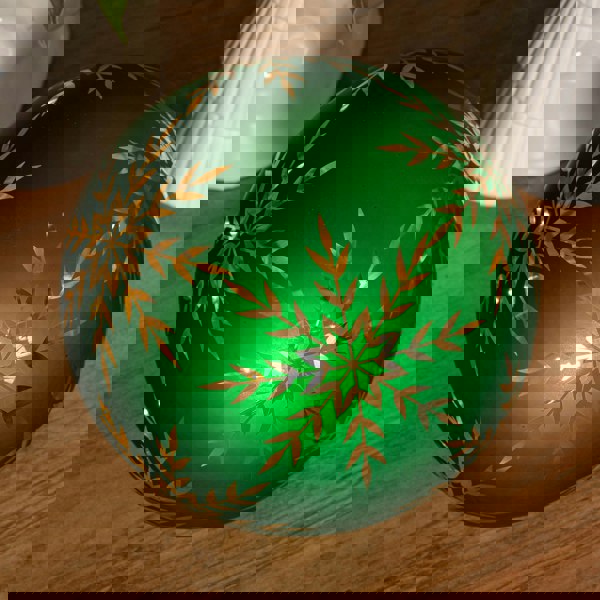 Samuel Alexander 15cm Battery Operated Light up Snowflake Glass Ball in Green with Warm White LEDs