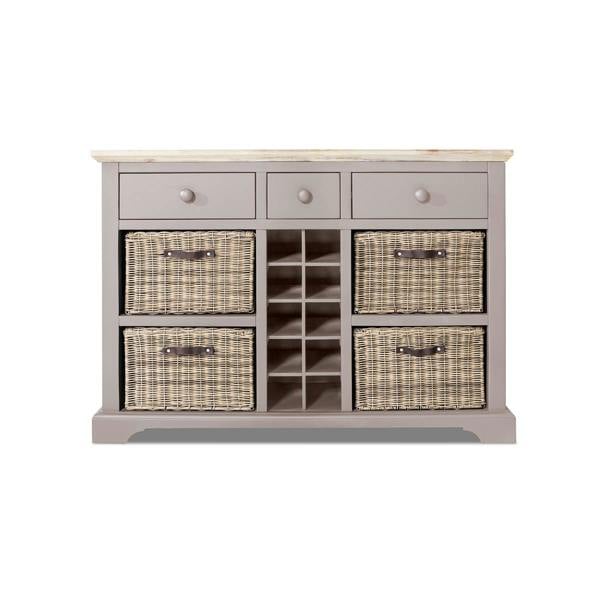 Statement Furniture Florence Wooden Sideboard with Wine Rack, 3 Drawers and Storage Baskets