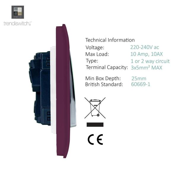 Trendi Switch 4 Gang 1 or 2 Way Light Switch in Plum Purple