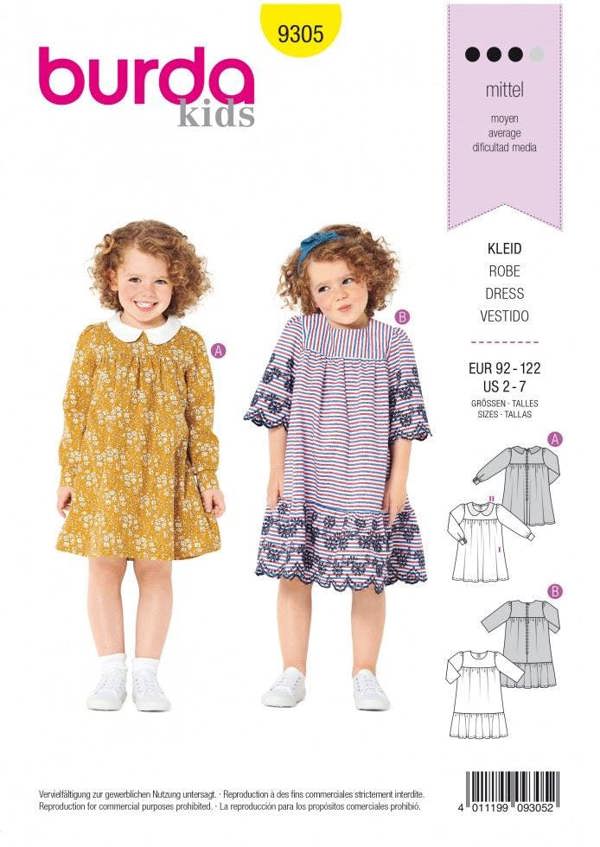 Burda Sewing Pattern 9305 Dresses For Kids, 92cm-122cm - Intermediate