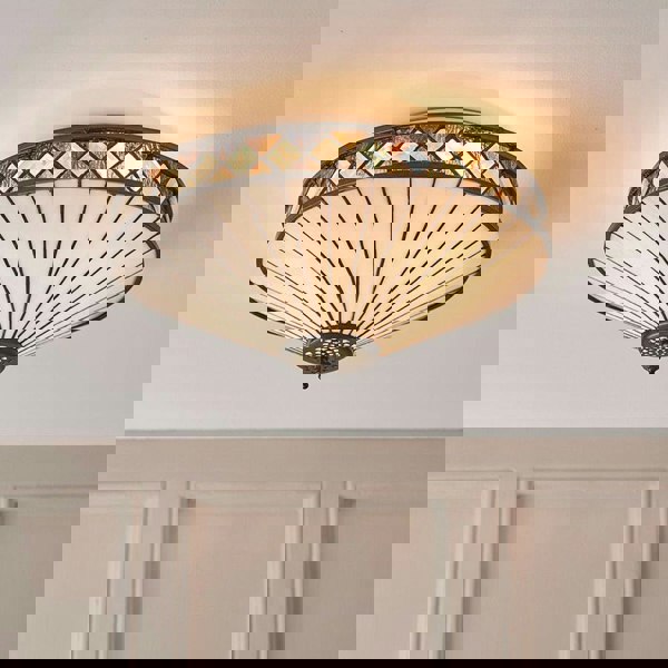 Dark Bronze Flush Ceiling Light - Diamoned Shaped Detailing - 2 x 60W E27 GLS Loops