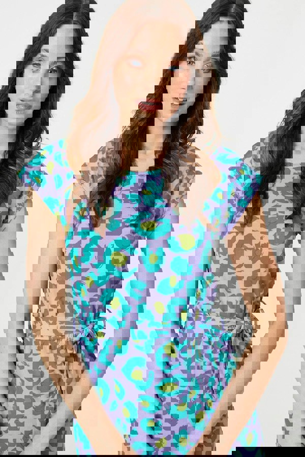 Purple | Animal Print Cap Sleeve Jersey Dress