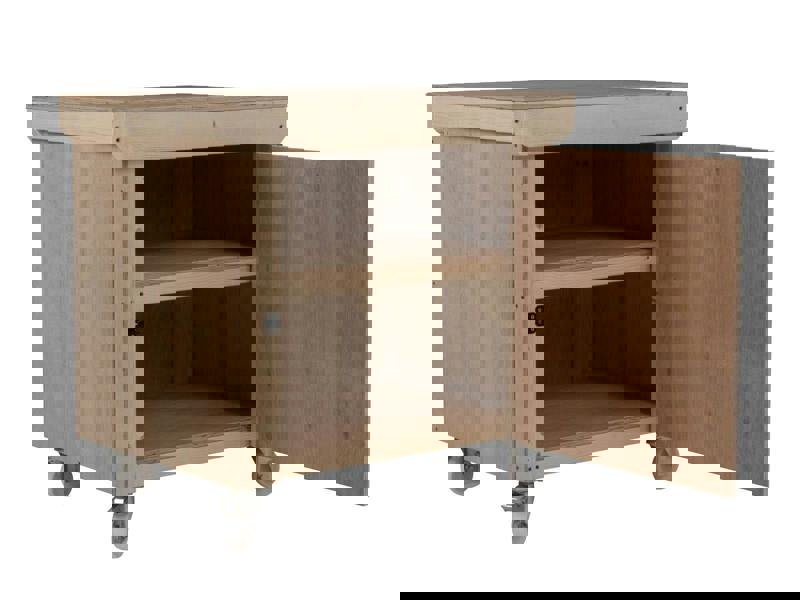 Arbor Garden Solutions Wooden Eucalyptus hardwood top workbench with lockable cupboard (V.9) double shelf and wheels