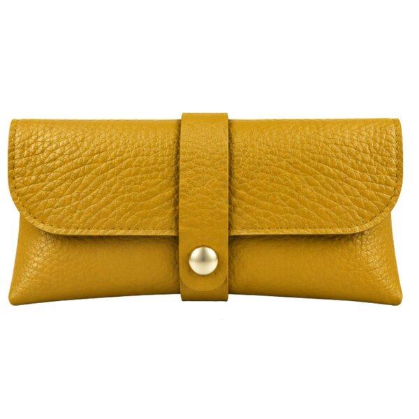 Love EMVY Italian Genuine Leather Glasses Case with Press Stud Fastening - Mustard