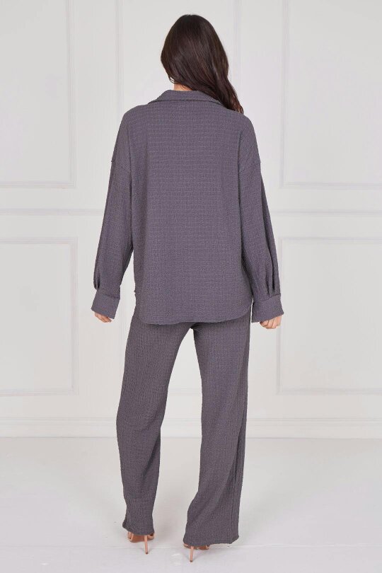 Elaina Fashion Textured Shirt & Wide-Leg Trouser Co-Ord Set