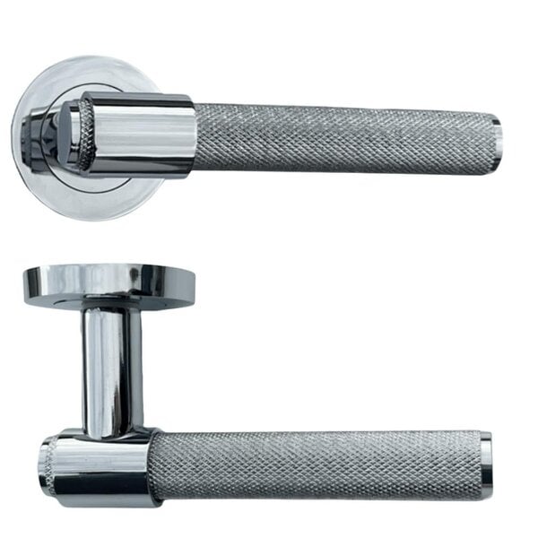 EDH Door Hardware Knurled Polished Chrome Door Handles – Internal Lever Handle Packs with Fixings
