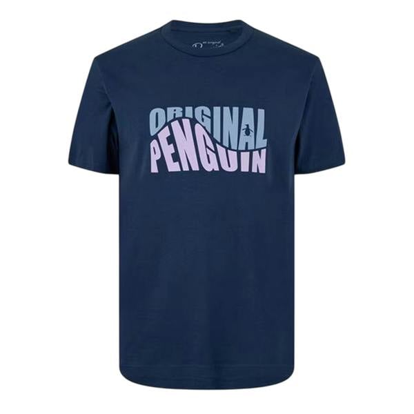 Original Penguin Mens Original Lettering Crew Neck T-Shirt - Yale Blue - 