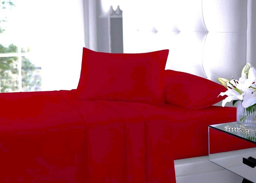 Night Zone Polycotton Sheet Set – Fitted Sheet, Flat Sheet & Pillowcases Easy Care Bedding - Red