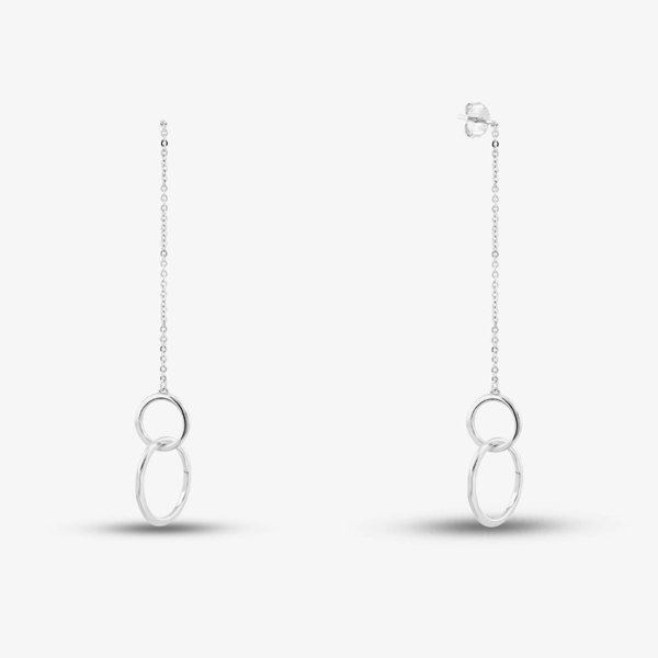 T. H. Baker Silver Double Circle Chain Dropper Stud Earrings SE04940A