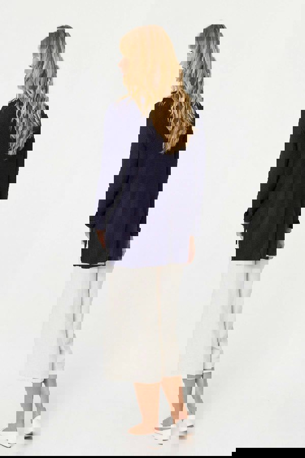 Navy | Mesh Texture 3/4 Sleeve Relaxed Top
