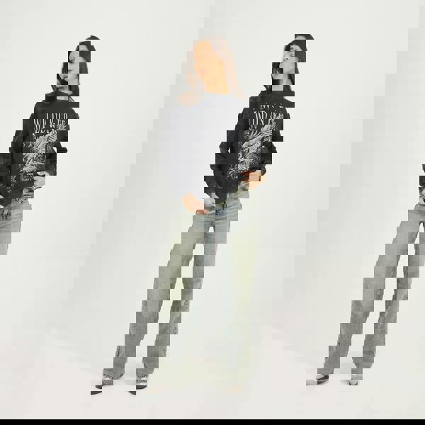 Brave Soul Black Acid Wash Graphic Print Sweatshirt - Black Image 3