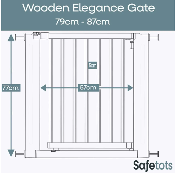 Safetots Wooden Elegance Gate, Natural, 79cm - 87cm, Pressure Fit Safety Gate, 57cm Extra Wide Doorway, Easy Installation