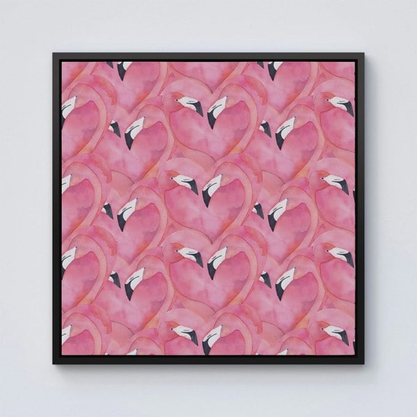 Warren Reed Watercolour Flamingo Hearts Framed Canvas