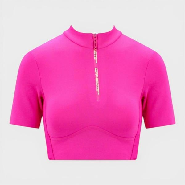 Off-White Zip Logo Crop Tee Fuchsia
