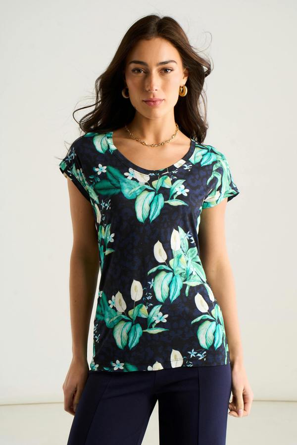East Village Multicolour Tropical Animal Print Short Sleeve top