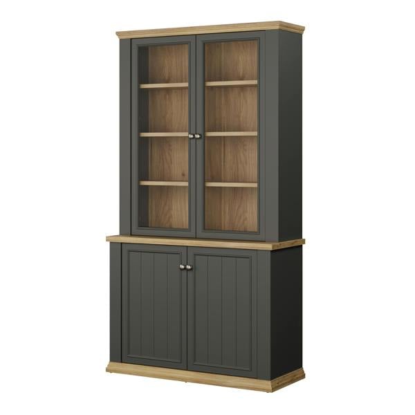Furniture To Go Pontypool 4 Door Display Cabinet in Grey and Mauvella Oak