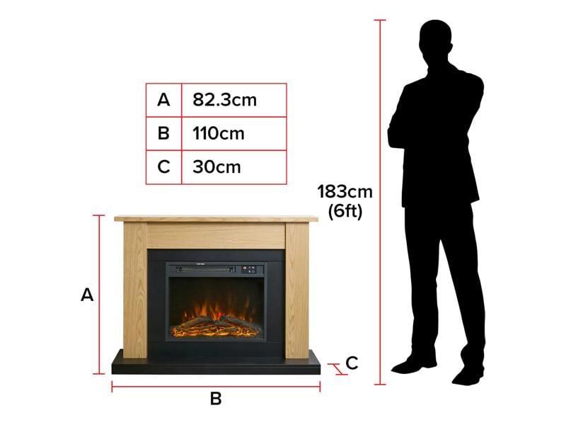 Sureflame Banbury Electric Fireplace Suite in Oak & Black, 43 Inch