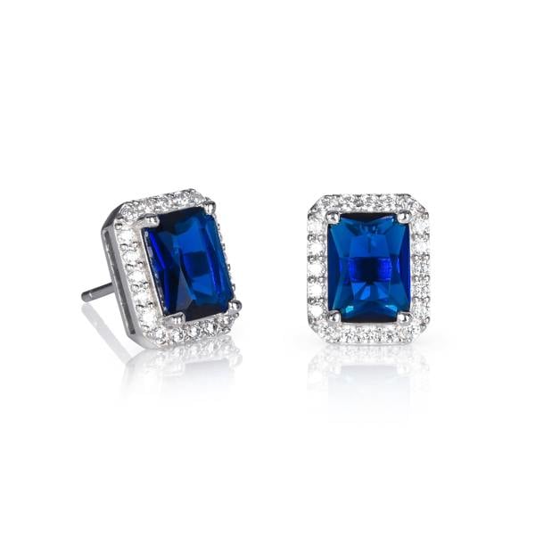 namana 925 Sterling Silver Emerald Cut Blue Halo Stud Earrings For Women