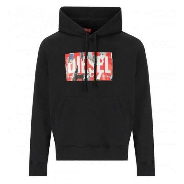 Diesel Mens Torn Logo Hoodie - Black
