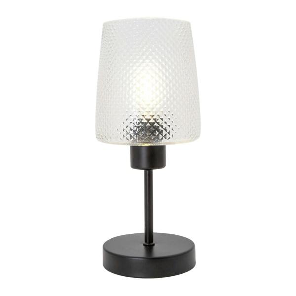 Modern Clear Dimpled Glass Table Lamp with Matte Black Stem and Base Image 1