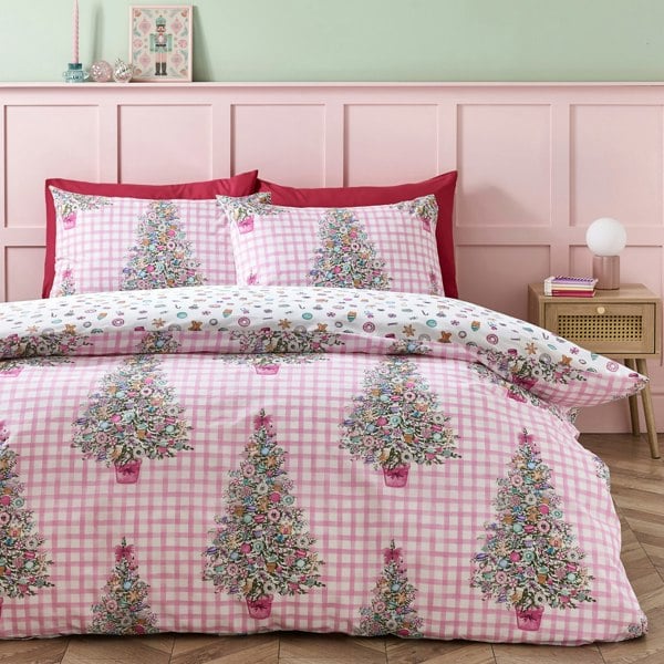 Catherine Lansfield Christmas Sweets and Treats Reversible Duvet Cover Set Pink
