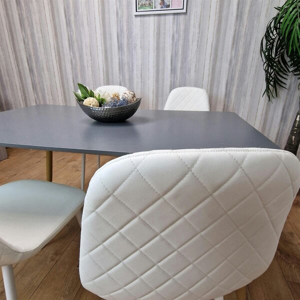 Kosy Koala Dining Table Set of 4 Wooden Grey Table with 4 White Gem Patterend Chairs
