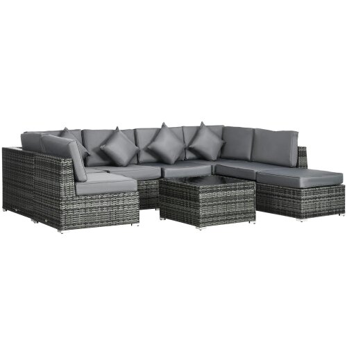 Wyld Haus Rero Rattan Grey 5 Seater Corner Sofa Set With Glass Table