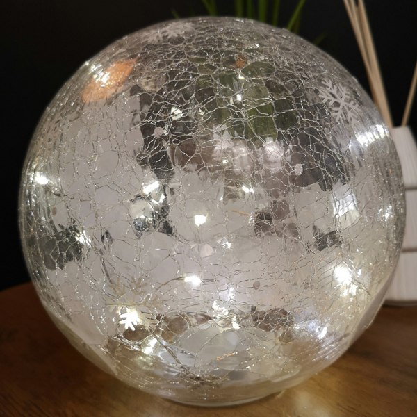 Samuel Alexander 20cm Battery Operated Warm White LED Crackle Effect Ball Christmas Decoration with Santa