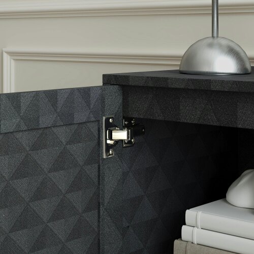 Wyld Haus Nelima Black Freestanding Retro Sideboard With Double Doors Geometric Pattern