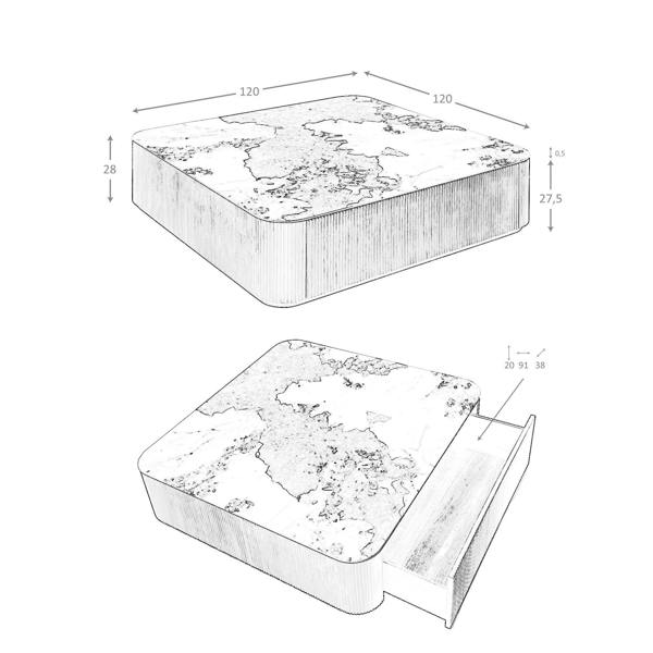 Angel Cerdá Porcelain marble and walnut square coffee table 2140