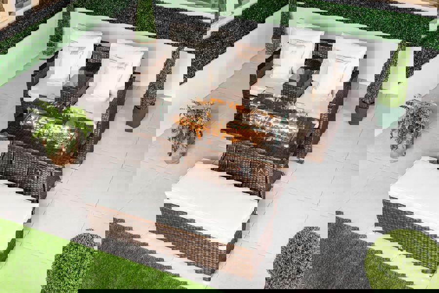 Giardino Havana 2 Seat Modular Sofa Rattan Garden Balcony Furniture Set Outdoor Drinks Cooler Table, Fire Pit Coffee Table & Bench