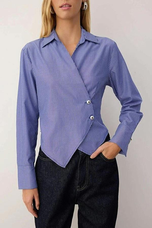 WOVCOR Striped Shirt with Silver Button Detail