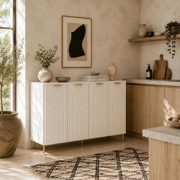 Wyld Haus Vinotti Wooden White 4 Door Sideboard 4 Doors 2 Shelves